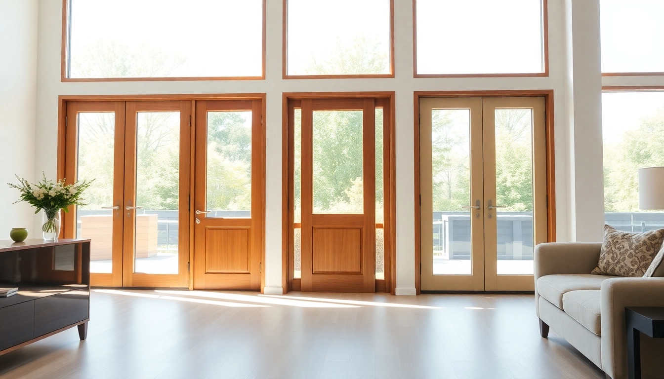 Seamless action by a window and door company: energy-efficient patio doors in a sunlit living room.