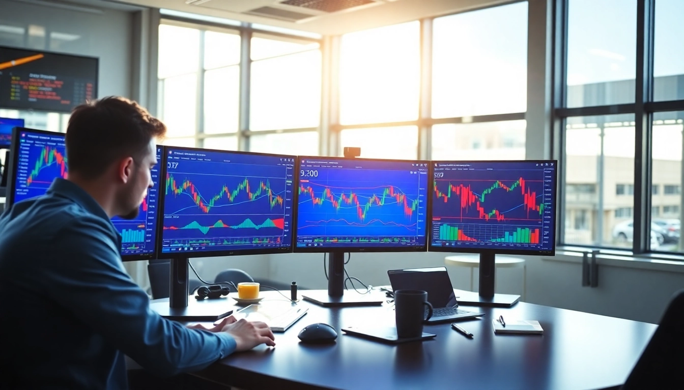 Trading view charts on multiple monitors with traders analyzing market data effectively
